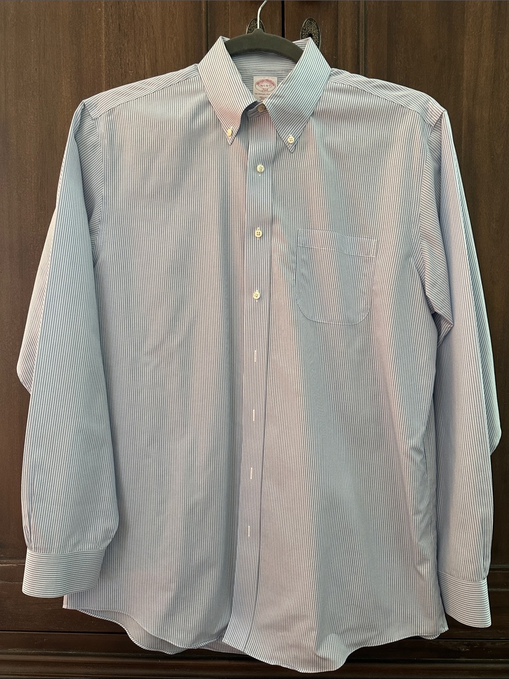 Brooks Brothers 346 Light Blue Fine Stripe Button-Down Dress Shirt. Sz 16 1/2.